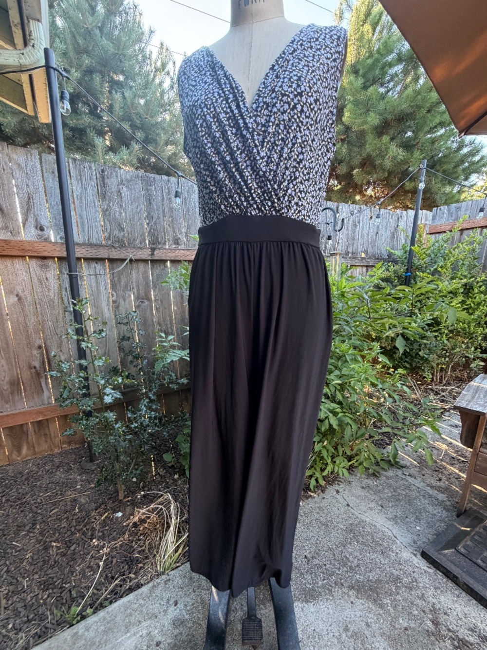 Kaileigh Jumpsuit V-neck, Floral top, Black Pants